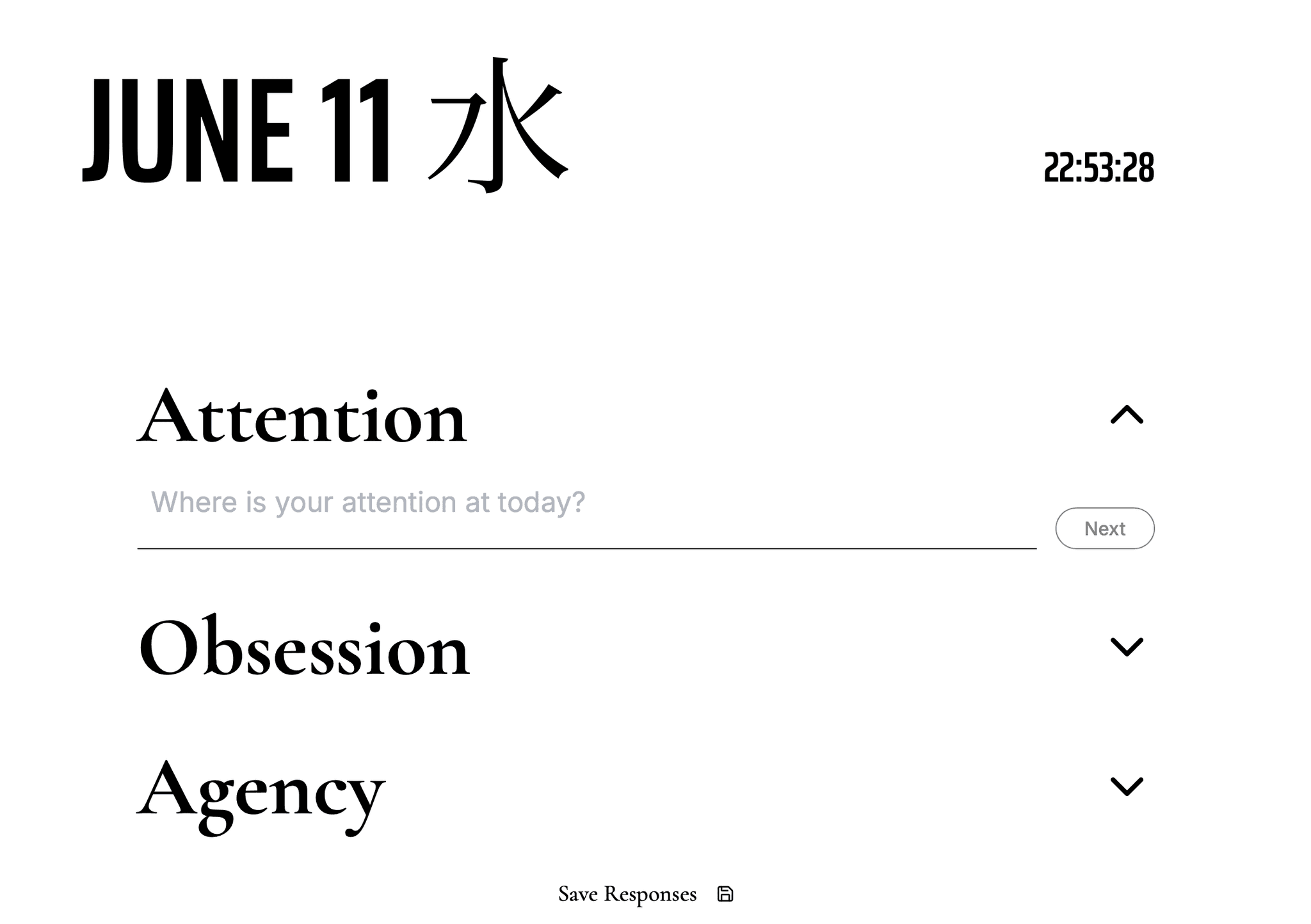 Screenshot of landing page with three questions